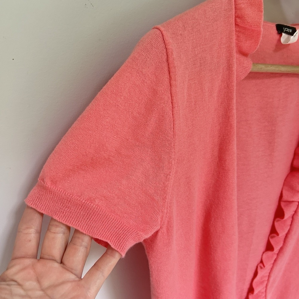 J.Crew Y2K Ruffle Trim Top Open Cardigan Shrug Cashmere Blend Short Sleeve Layer - Picture 3 of 14